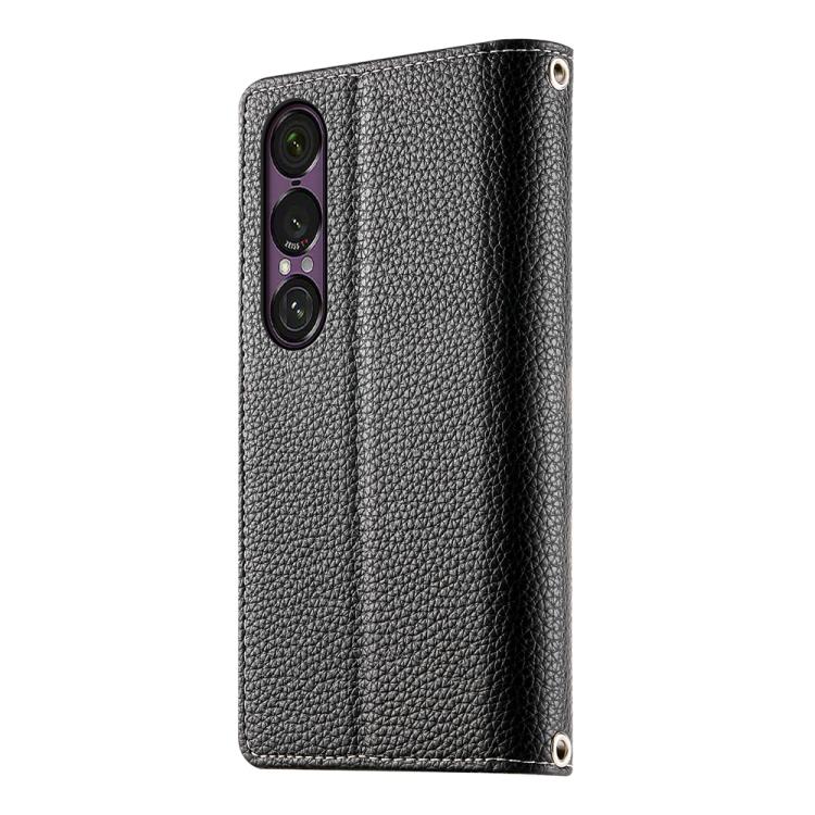 For Sony Xperia 1 VII Stitching Multi-card Zipper Wallet Leather Phone Case with Short Strap