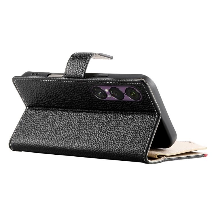 For Sony Xperia 1 VII Stitching Multi-card Zipper Wallet Leather Phone Case with Short Strap