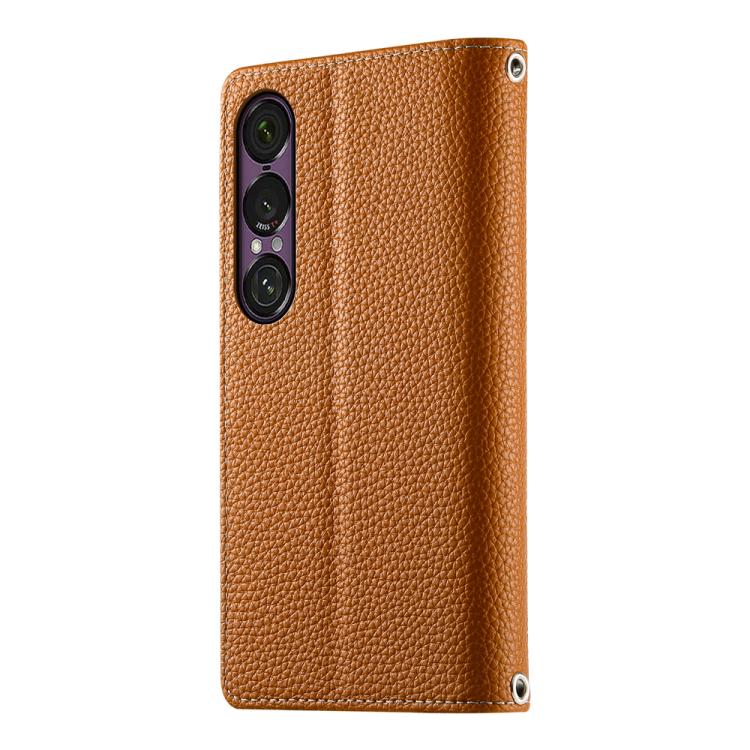 For Sony Xperia 1 VII Stitching Multi-card Zipper Wallet Leather Phone Case with Short Strap