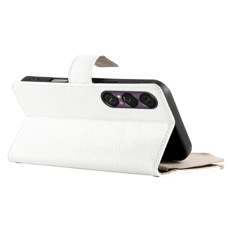 For Sony Xperia 1 VII Stitching Multi-card Zipper Wallet Leather Phone Case with Short Strap