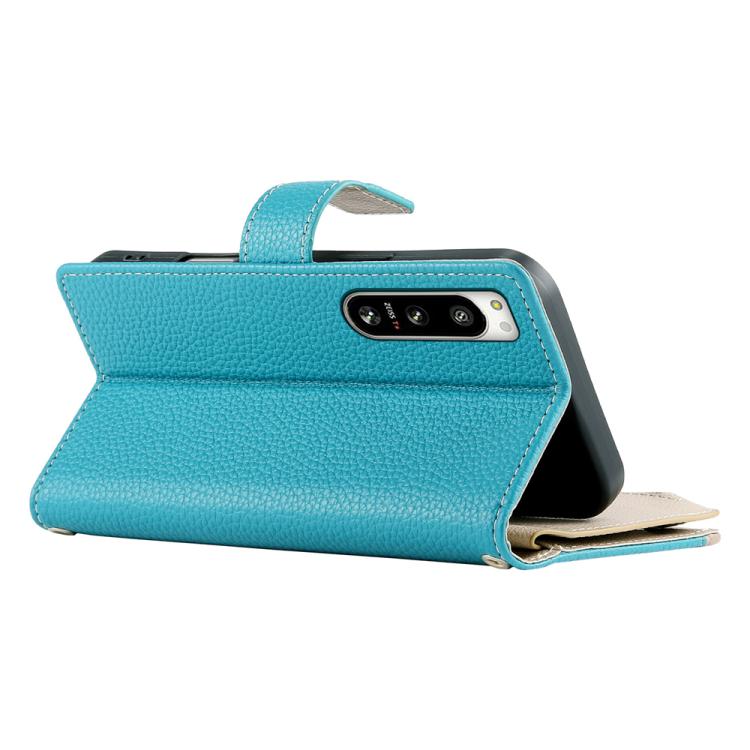 For Sony Xperia 5 IV Stitching Multi-card Zipper Wallet Leather Phone Case with Short Strap
