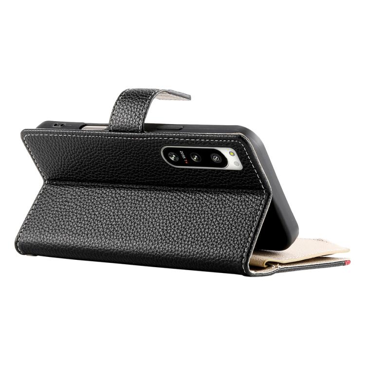For Sony Xperia 5 IV Stitching Multi-card Zipper Wallet Leather Phone Case with Short Strap