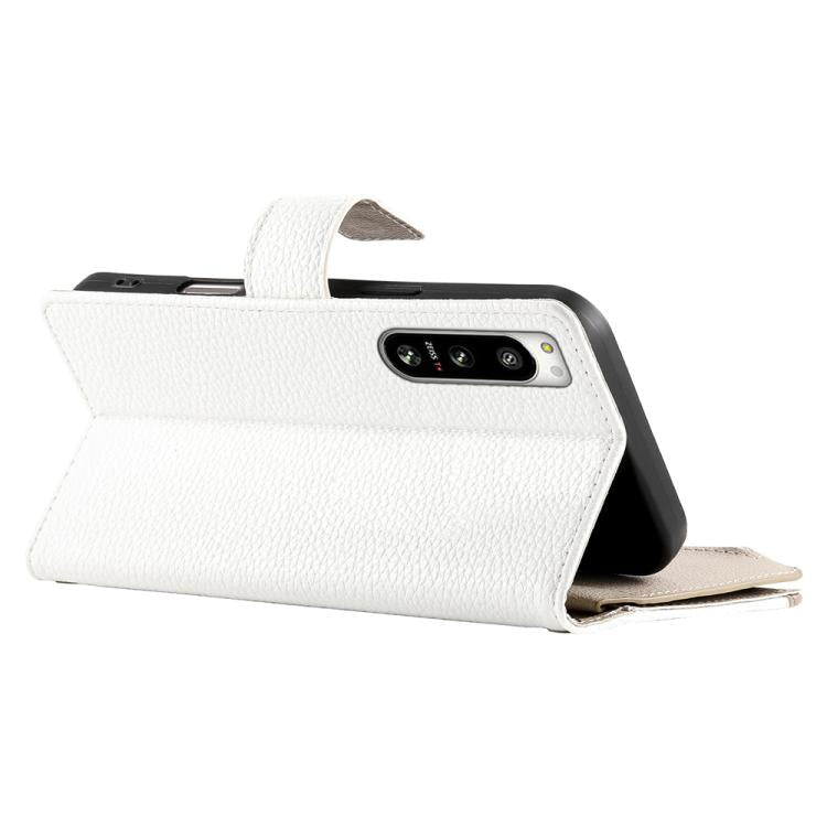 For Sony Xperia 5 IV Stitching Multi-card Zipper Wallet Leather Phone Case with Short Strap