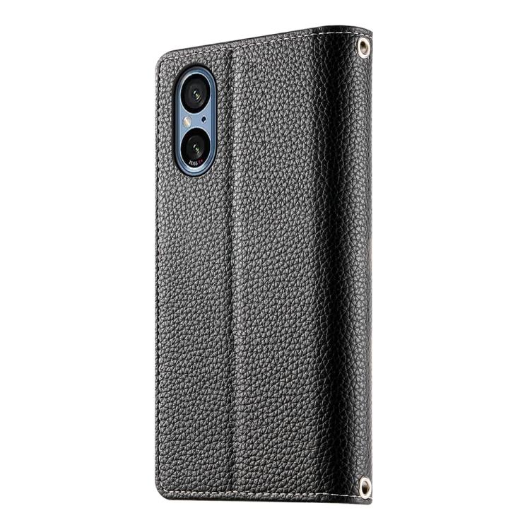For Sony Xperia 5 V Stitching Multi-card Zipper Wallet Leather Phone Case with Short Strap