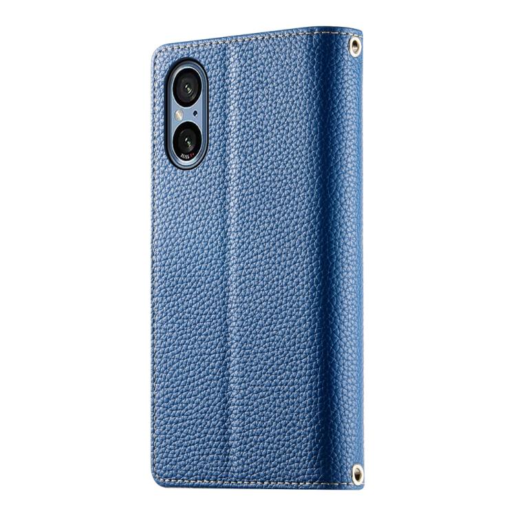 For Sony Xperia 5 V Stitching Multi-card Zipper Wallet Leather Phone Case with Short Strap