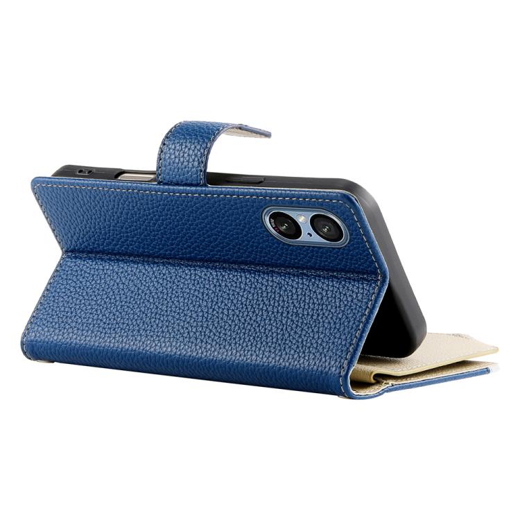 For Sony Xperia 5 V Stitching Multi-card Zipper Wallet Leather Phone Case with Short Strap