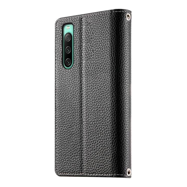 For Sony Xperia 10 IV Stitching Multi-card Zipper Wallet Leather Phone Case with Short Strap