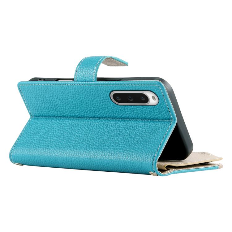 For Sony Xperia 10 V Stitching Multi-card Zipper Wallet Leather Phone Case with Short Strap