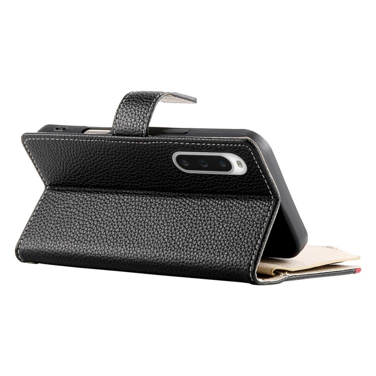 For Sony Xperia 10 V Stitching Multi-card Zipper Wallet Leather Phone Case with Short Strap