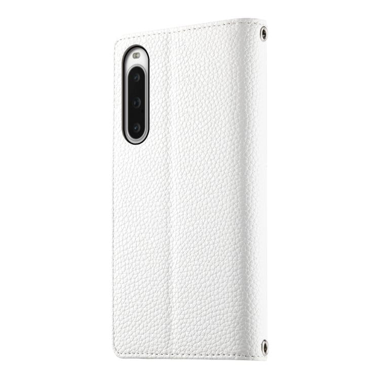 For Sony Xperia 10 V Stitching Multi-card Zipper Wallet Leather Phone Case with Short Strap