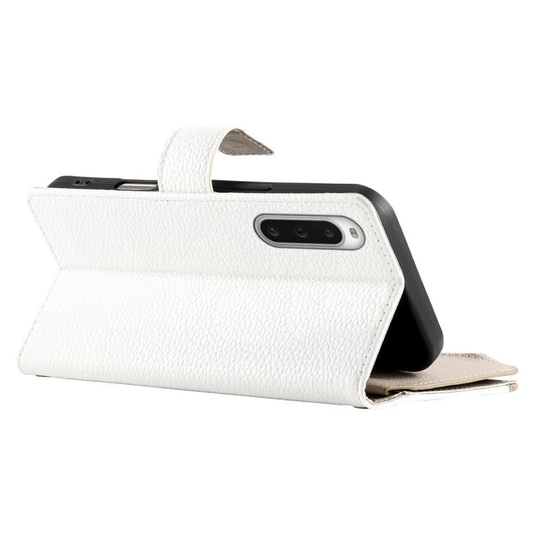 For Sony Xperia 10 V Stitching Multi-card Zipper Wallet Leather Phone Case with Short Strap
