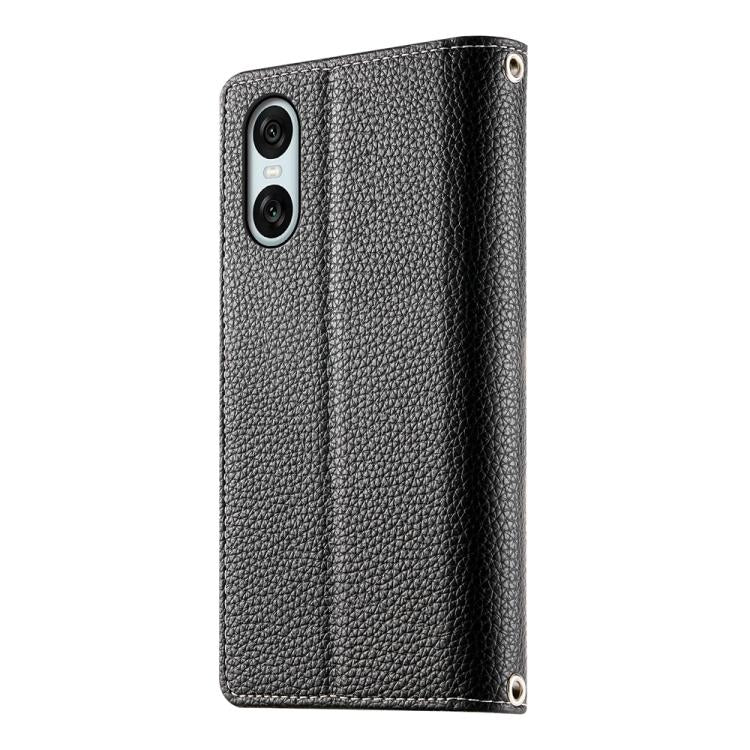 For Sony Xperia 10 VI Stitching Multi-card Zipper Wallet Leather Phone Case with Short Strap