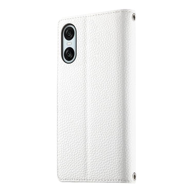 For Sony Xperia 10 VI Stitching Multi-card Zipper Wallet Leather Phone Case with Short Strap