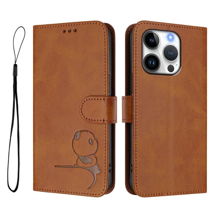 For iPhone 16 Pro Litter Panda Embossing RFID Leather Phone Case with Lanyard