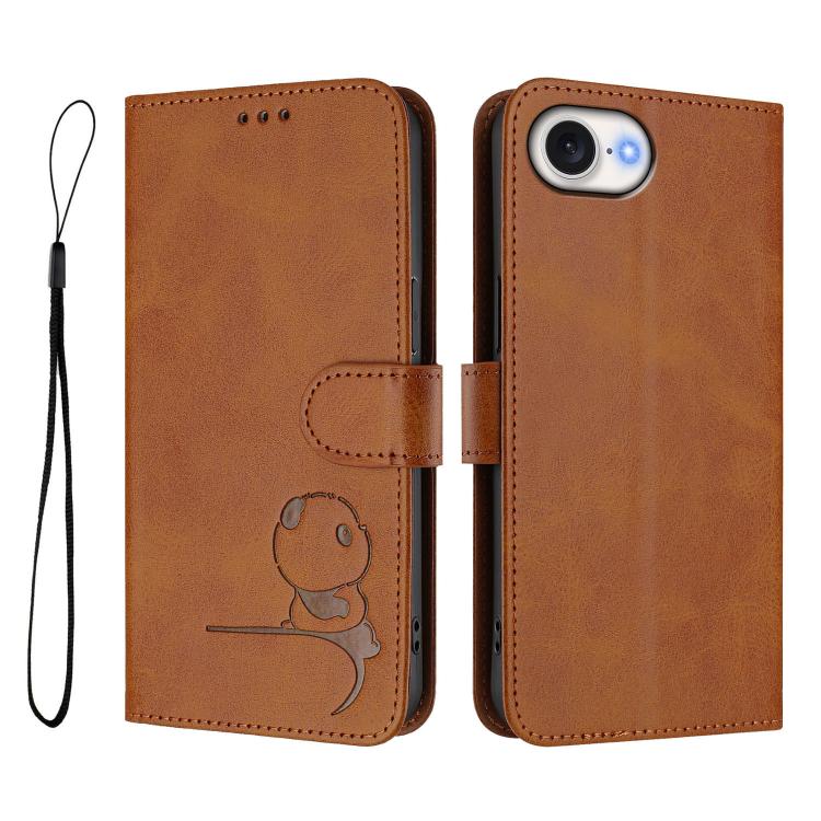 For iPhone 17e / 16e Litter Panda Embossing RFID Leather Phone Case with Lanyard