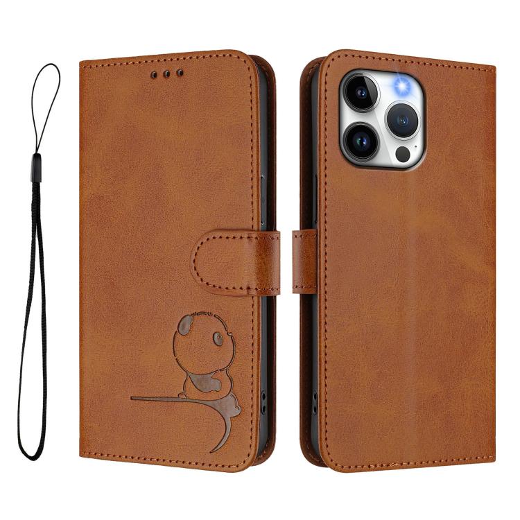 For iPhone 15 Pro Max Litter Panda Embossing RFID Leather Phone Case with Lanyard