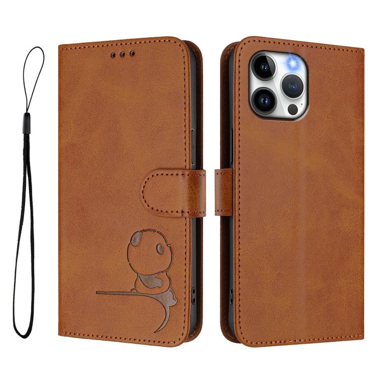 For iPhone 13 Pro Max Litter Panda Embossing RFID Leather Phone Case with Lanyard