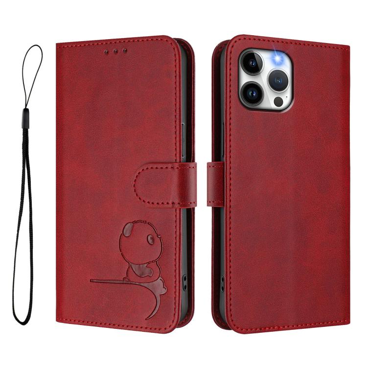 For iPhone 12 Pro Max Litter Panda Embossing RFID Leather Phone Case with Lanyard