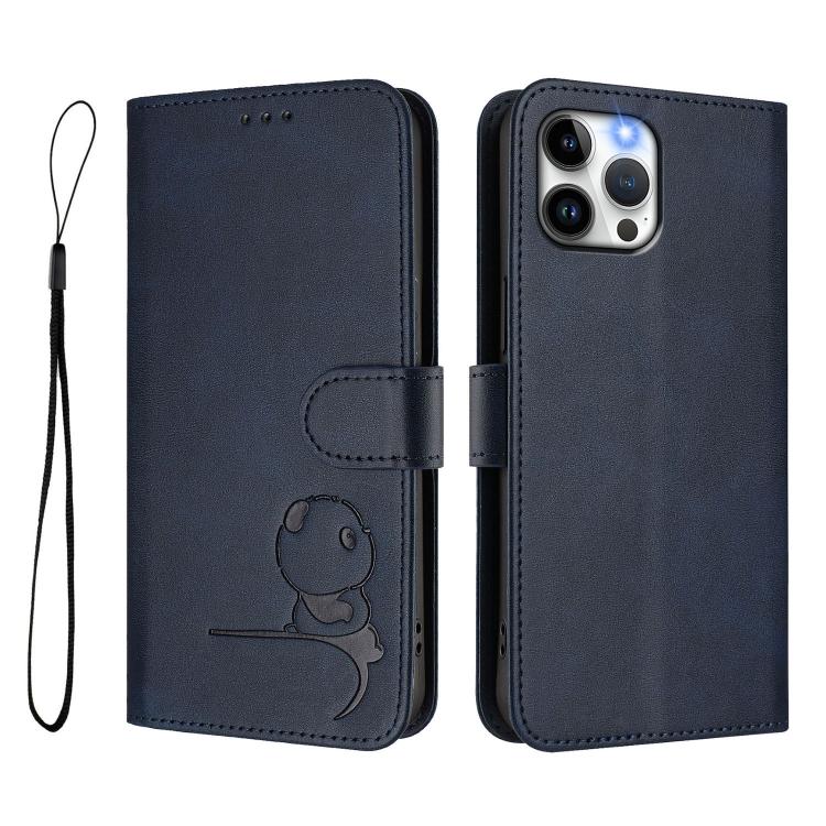 For iPhone 12 Pro Max Litter Panda Embossing RFID Leather Phone Case with Lanyard