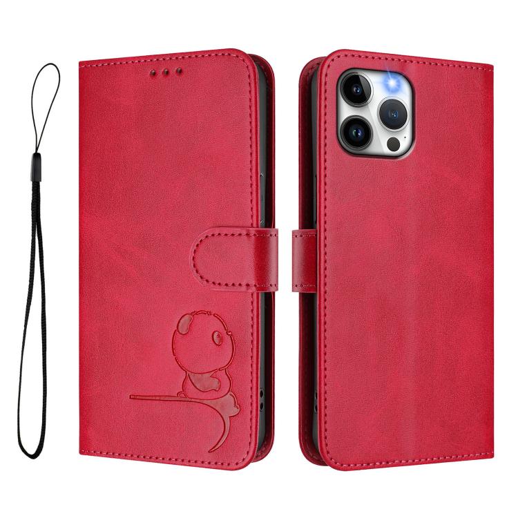For iPhone 12 Pro Max Litter Panda Embossing RFID Leather Phone Case with Lanyard
