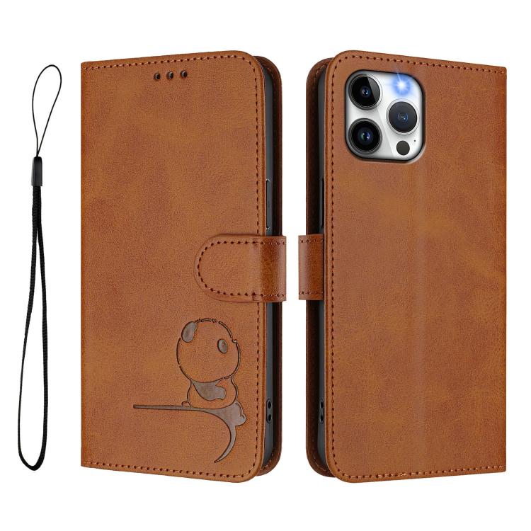 For iPhone 12 Pro Max Litter Panda Embossing RFID Leather Phone Case with Lanyard