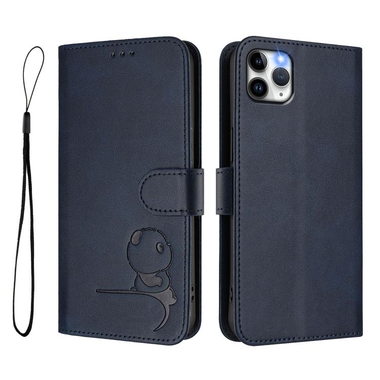 For iPhone 11 Pro Max Litter Panda Embossing RFID Leather Phone Case with Lanyard