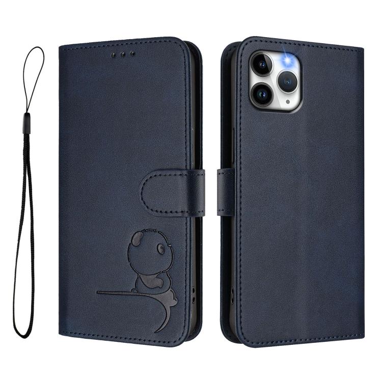 For iPhone 11 Pro Litter Panda Embossing RFID Leather Phone Case with Lanyard