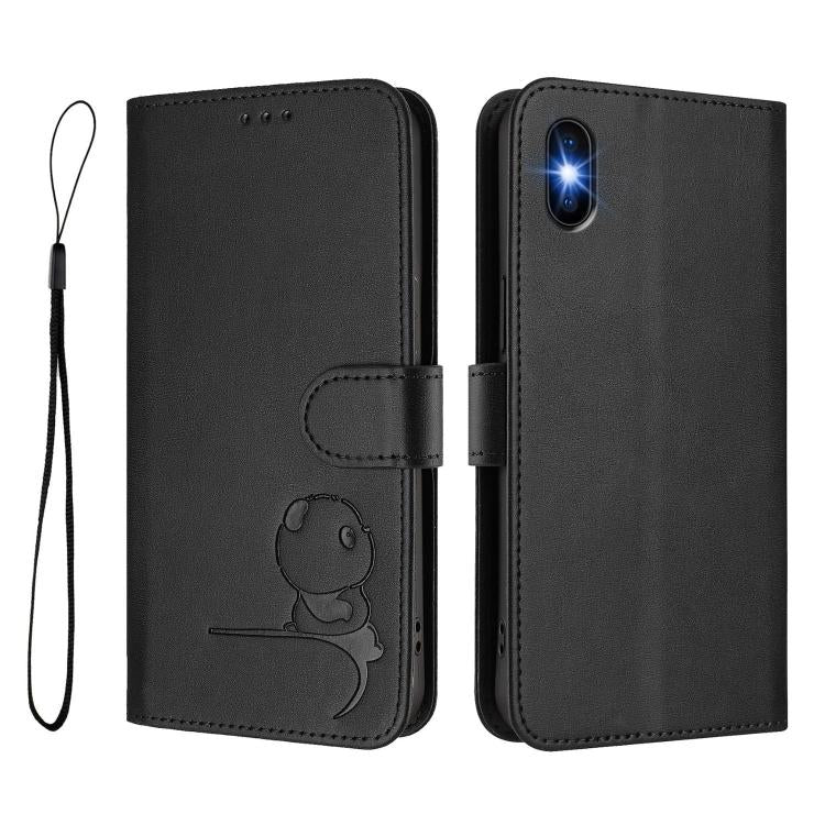 For iPhone X / XS Litter Panda Embossing RFID Leather Phone Case with Lanyard