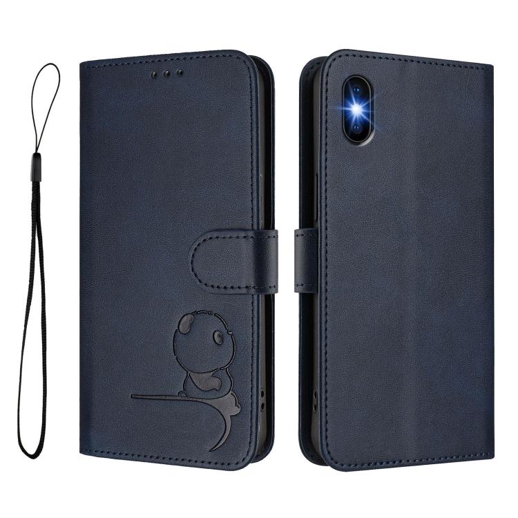 For iPhone X / XS Litter Panda Embossing RFID Leather Phone Case with Lanyard