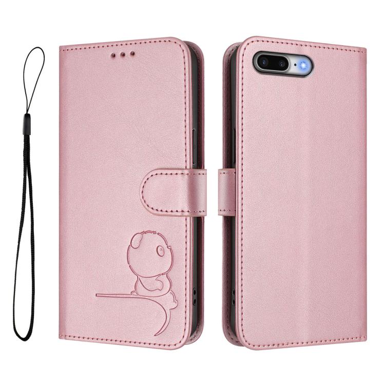 For iPhone 8 Plus / 7 Plus Litter Panda Embossing RFID Leather Phone Case with Lanyard