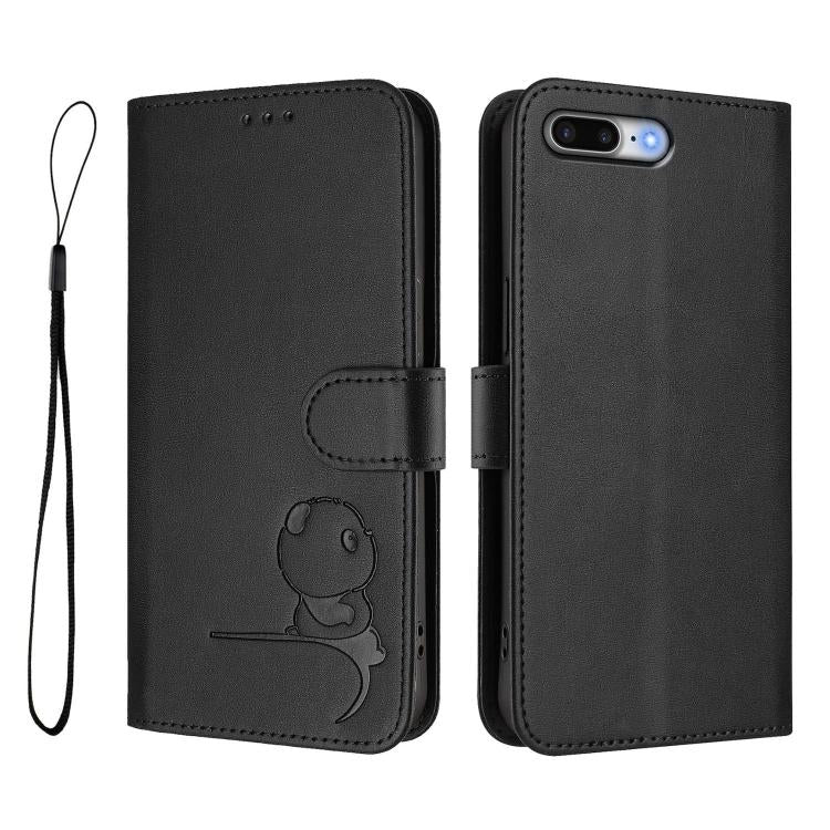 For iPhone 8 Plus / 7 Plus Litter Panda Embossing RFID Leather Phone Case with Lanyard