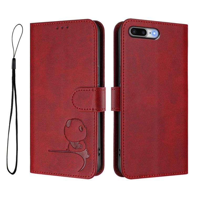 For iPhone 8 Plus / 7 Plus Litter Panda Embossing RFID Leather Phone Case with Lanyard