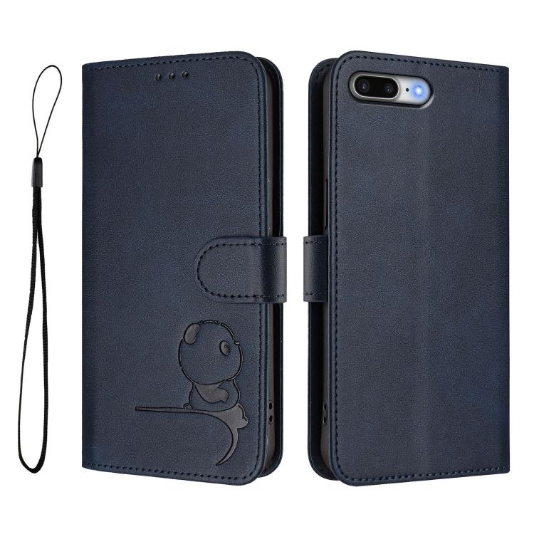 For iPhone 8 Plus / 7 Plus Litter Panda Embossing RFID Leather Phone Case with Lanyard
