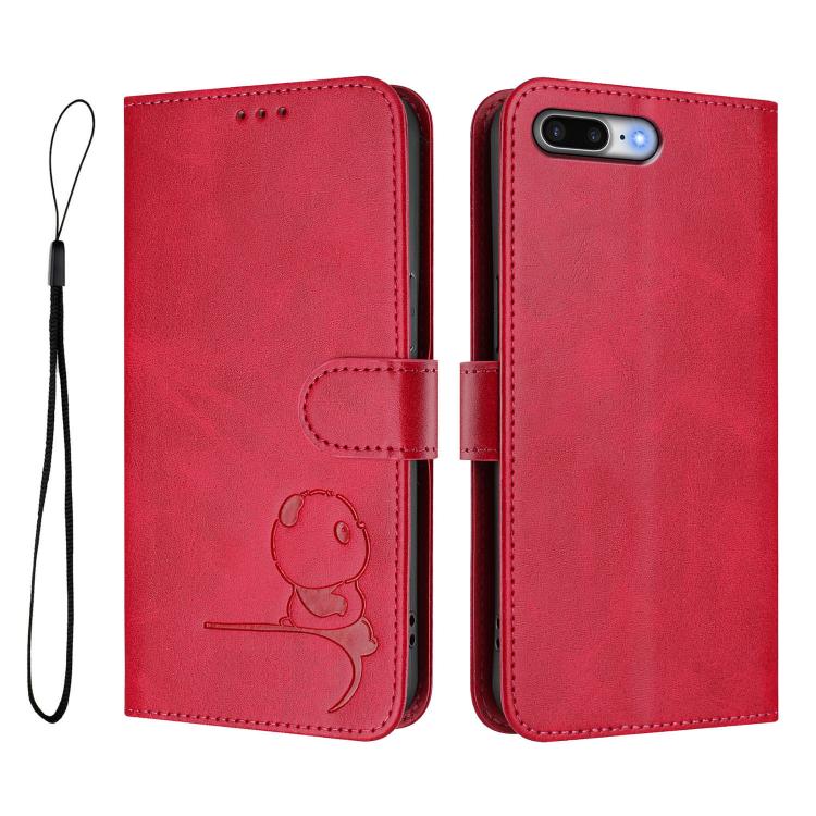 For iPhone 8 Plus / 7 Plus Litter Panda Embossing RFID Leather Phone Case with Lanyard