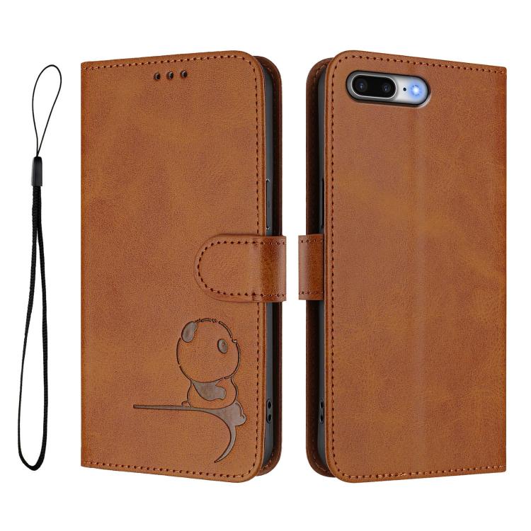 For iPhone 8 Plus / 7 Plus Litter Panda Embossing RFID Leather Phone Case with Lanyard