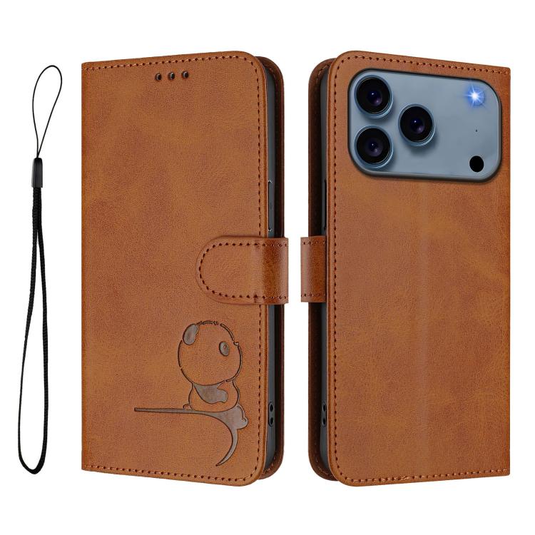 For iPhone 17 Pro Max Litter Panda Embossing RFID Leather Phone Case with Lanyard
