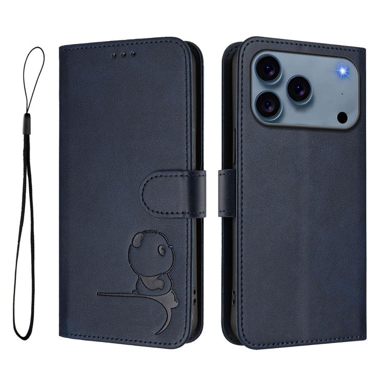 For iPhone 17 Pro Litter Panda Embossing RFID Leather Phone Case with Lanyard