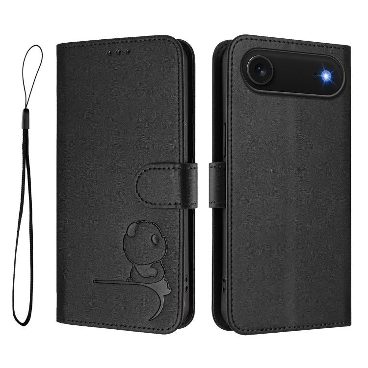 For iPhone Air Litter Panda Embossing RFID Leather Phone Case with Lanyard