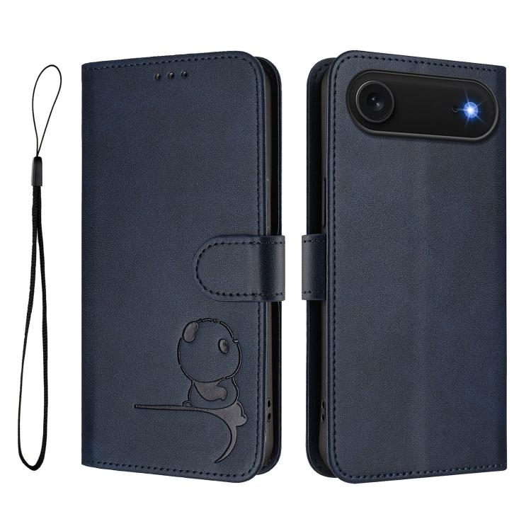 For iPhone Air Litter Panda Embossing RFID Leather Phone Case with Lanyard