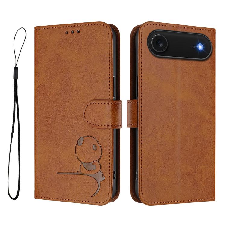 For iPhone Air Litter Panda Embossing RFID Leather Phone Case with Lanyard