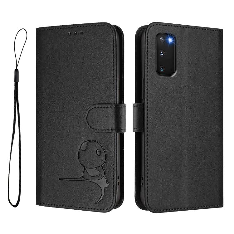 For Samsung Galaxy S20 FE Litter Panda Embossing RFID Leather Phone Case with Lanyard
