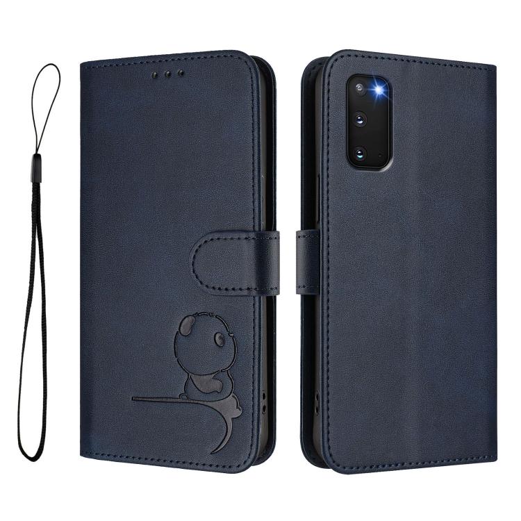 For Samsung Galaxy S20 FE Litter Panda Embossing RFID Leather Phone Case with Lanyard