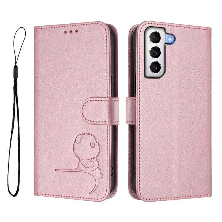 For Samsung Galaxy S21 5G Litter Panda Embossing RFID Leather Phone Case with Lanyard