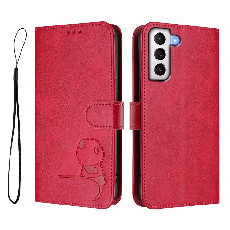 For Samsung Galaxy S21 5G Litter Panda Embossing RFID Leather Phone Case with Lanyard