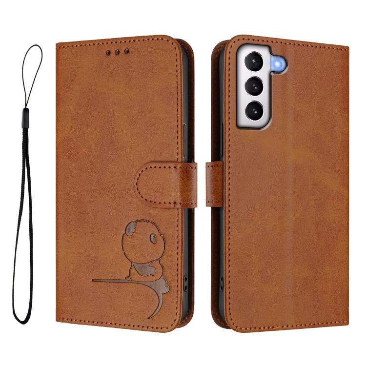 For Samsung Galaxy S21+ 5G Litter Panda Embossing RFID Leather Phone Case with Lanyard