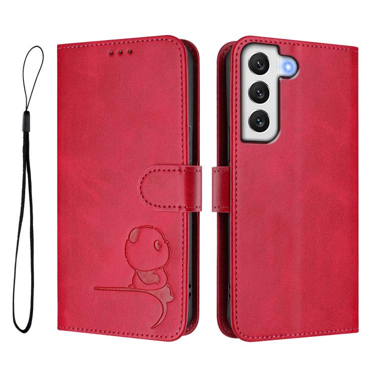 For Samsung Galaxy S21 FE 5G Litter Panda Embossing RFID Leather Phone Case with Lanyard