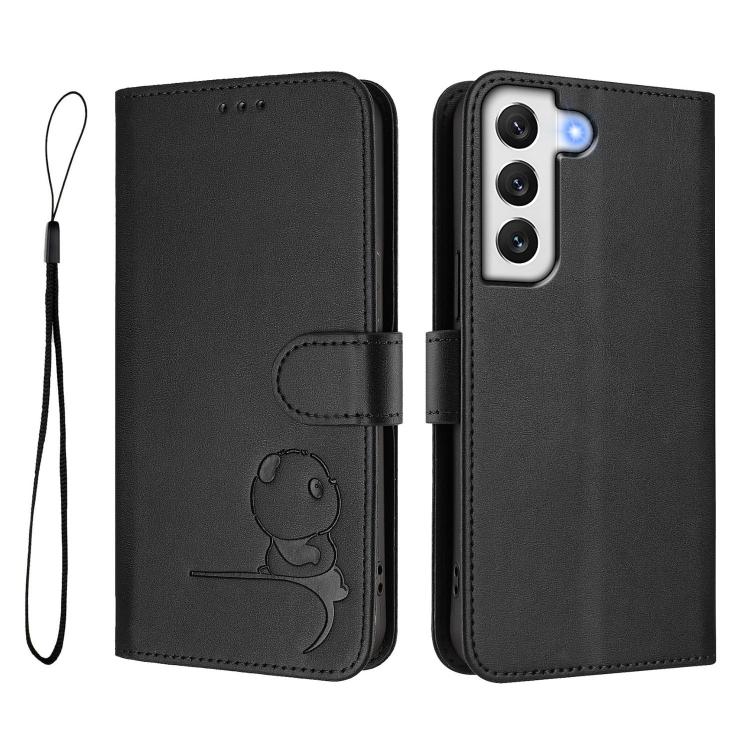 For Samsung Galaxy S22 5G Litter Panda Embossing RFID Leather Phone Case with Lanyard