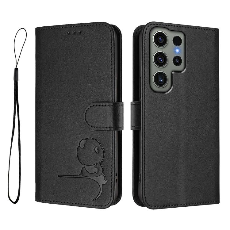 For Samsung Galaxy S23 Ultra 5G Litter Panda Embossing RFID Leather Phone Case with Lanyard