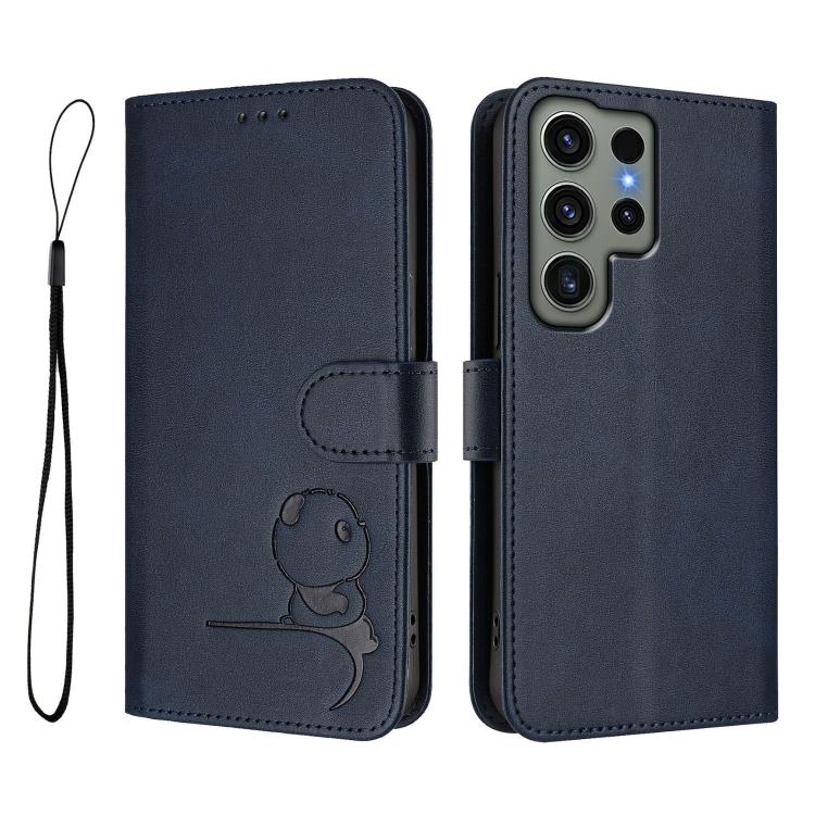 For Samsung Galaxy S23 Ultra 5G Litter Panda Embossing RFID Leather Phone Case with Lanyard