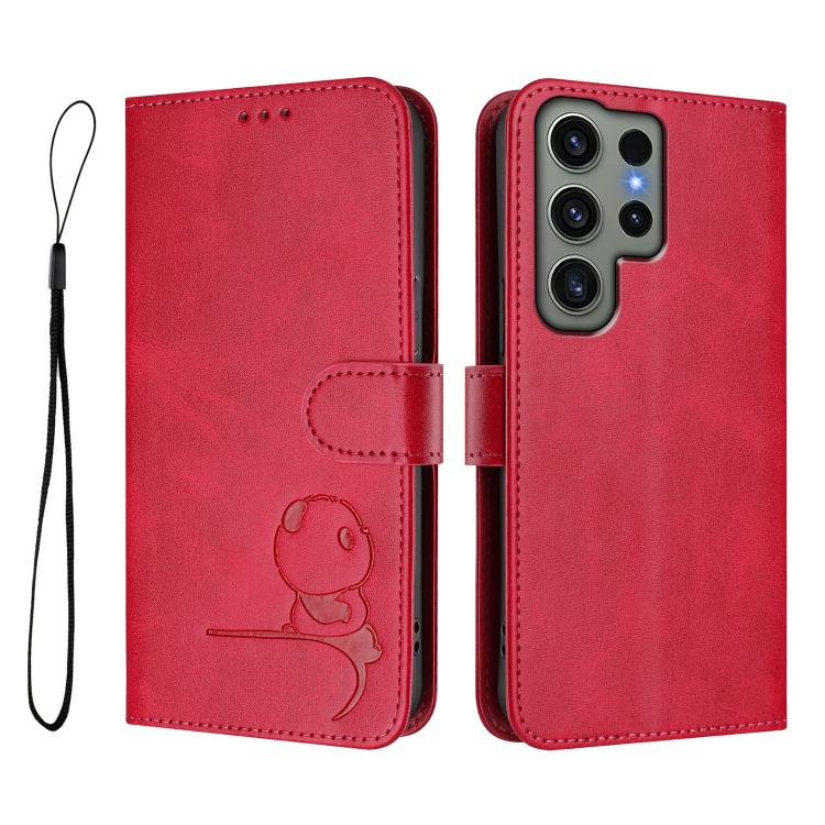 For Samsung Galaxy S23 Ultra 5G Litter Panda Embossing RFID Leather Phone Case with Lanyard